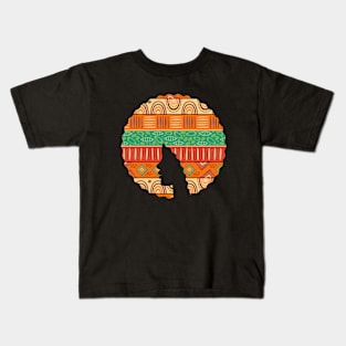 Afro Hair Woman with African Pattern, Black History Kids T-Shirt